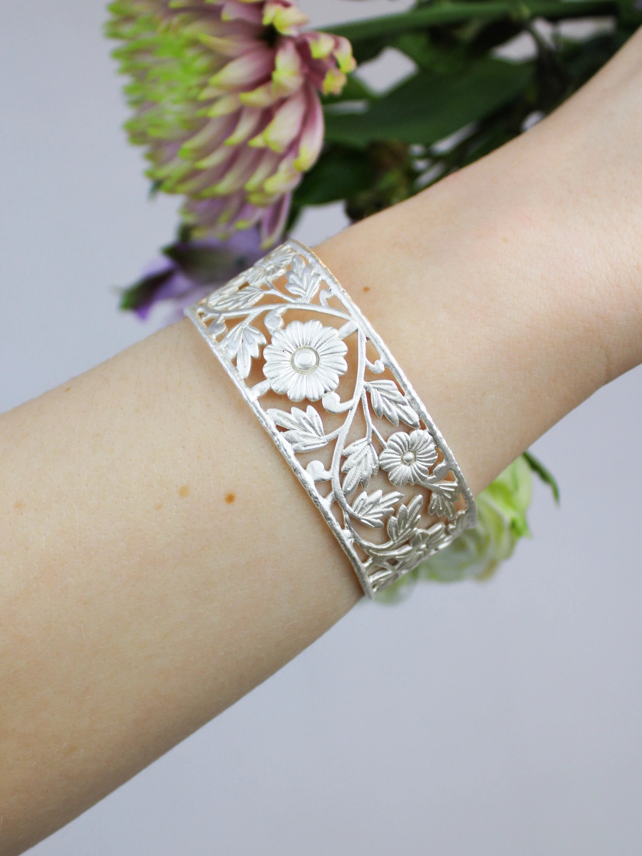 Floral Filigree Cuff Bracelet by Ash & Rose