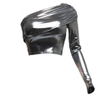 Fold Over One Shoulder Top in Liquid Metal [Sizes S-L] by The Bullish Store