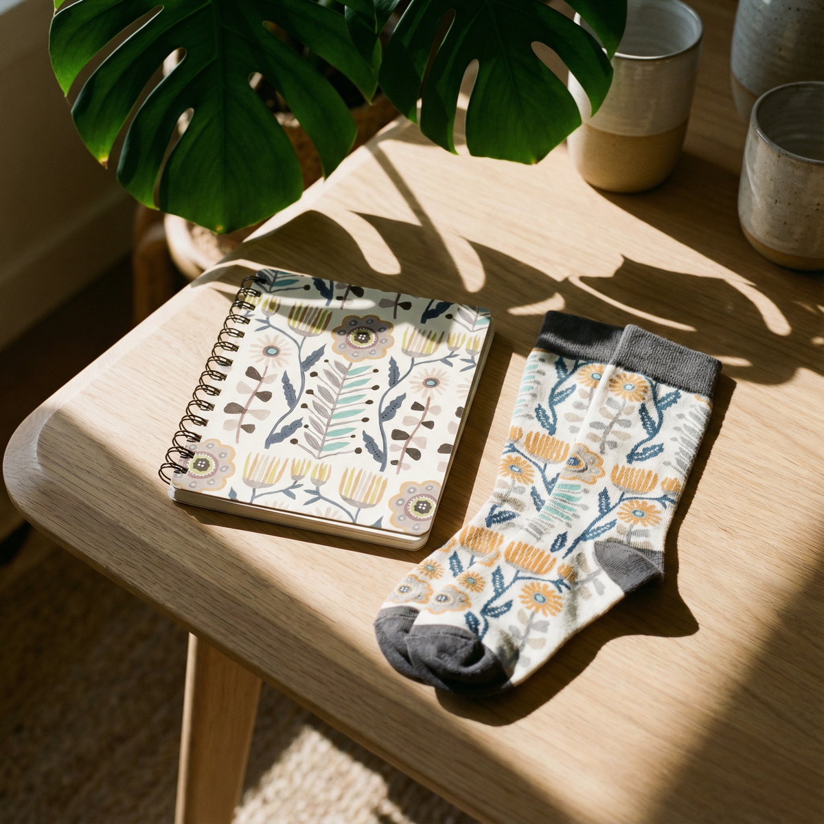 Folk Art Socks and Notebook Bundle