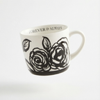 Forever & Always Mug in White with Black Floral Artwork | Giftable Coffee Tea Cup | 15oz by The Bullish Store