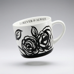 Forever & Always Mug in White with Black Floral Artwork | Giftable Coffee Tea Cup | 15oz by The Bullish Store