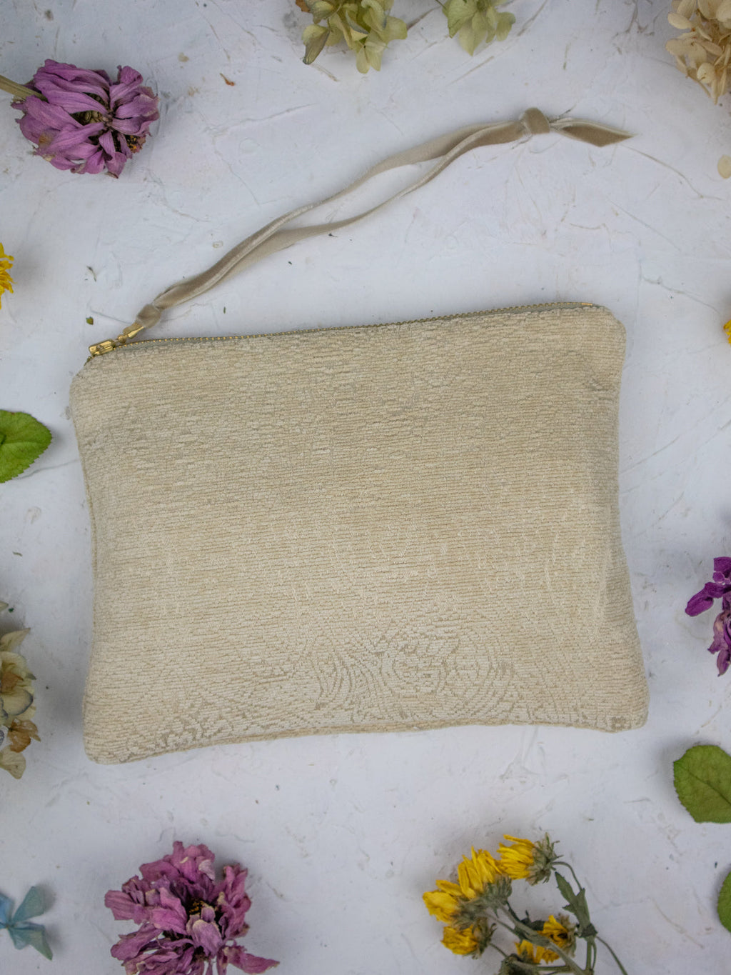 French Cream Chenille Wristlet Purse