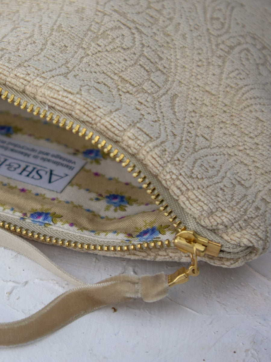 French Cream Chenille Wristlet Purse