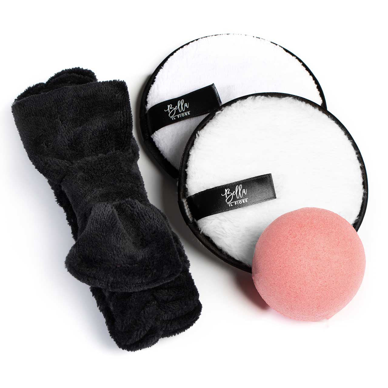 Freshy Face Set | Black Bow Headband, Pink Konjac Sponge & White Cleansing Pads Face Cleansing Kit Set