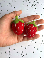 Organic Strawberry Earrings by honeyloomdesigns