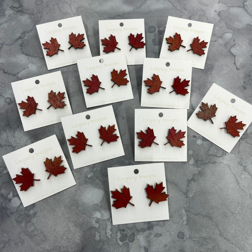 Fall Maple Leaf Earrings, Fall Wood Stud Earrings