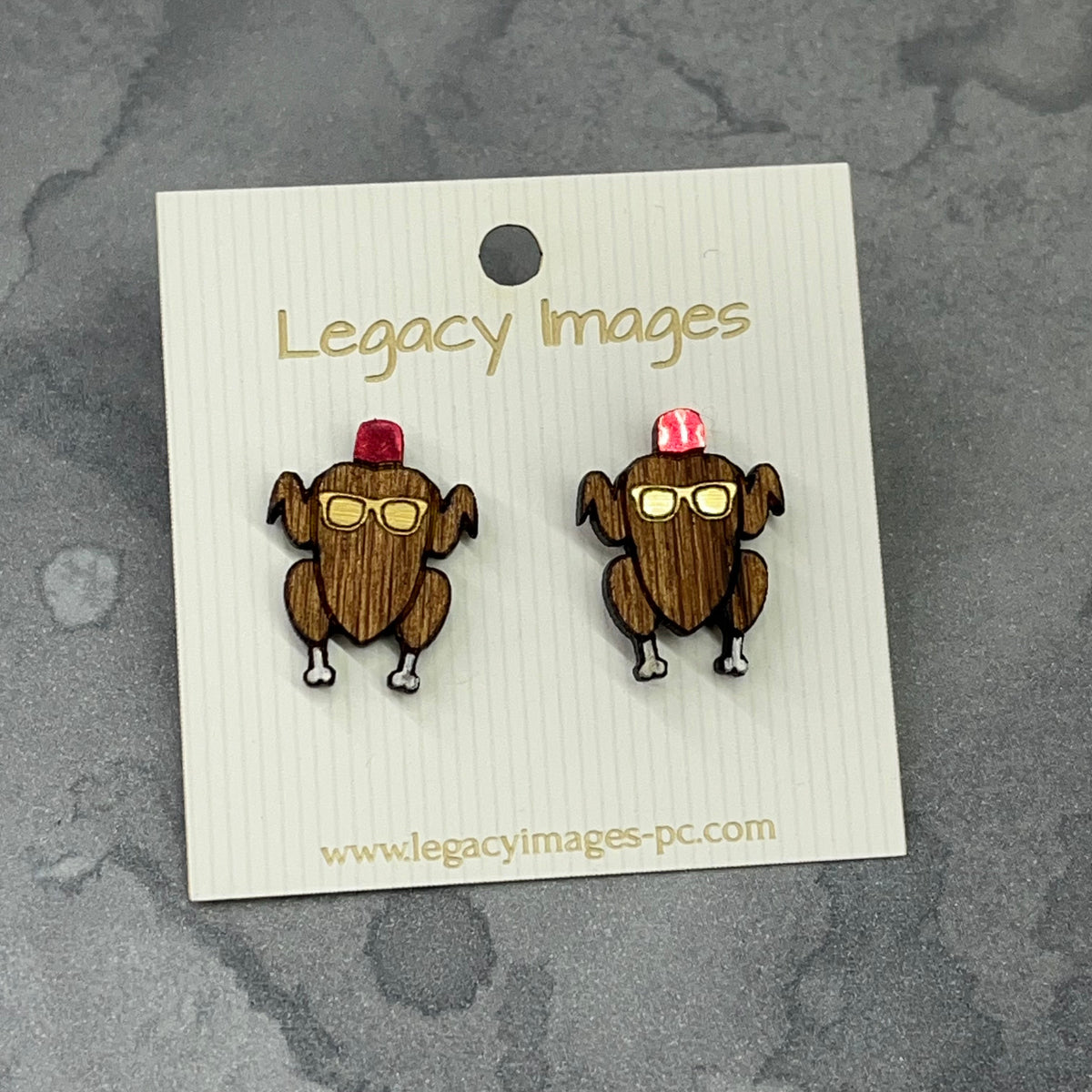 Thanksgiving Turkey & Pie Earrings, Wood Stud Earrings