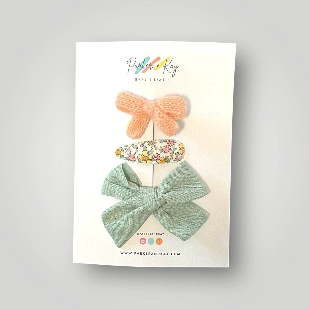 Girl’s 3-Piece Linen Bow Variety Set by Parker + Kay Creative