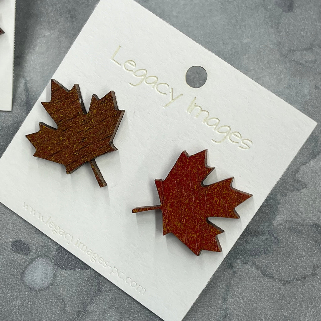 Fall Maple Leaf Earrings, Fall Wood Stud Earrings