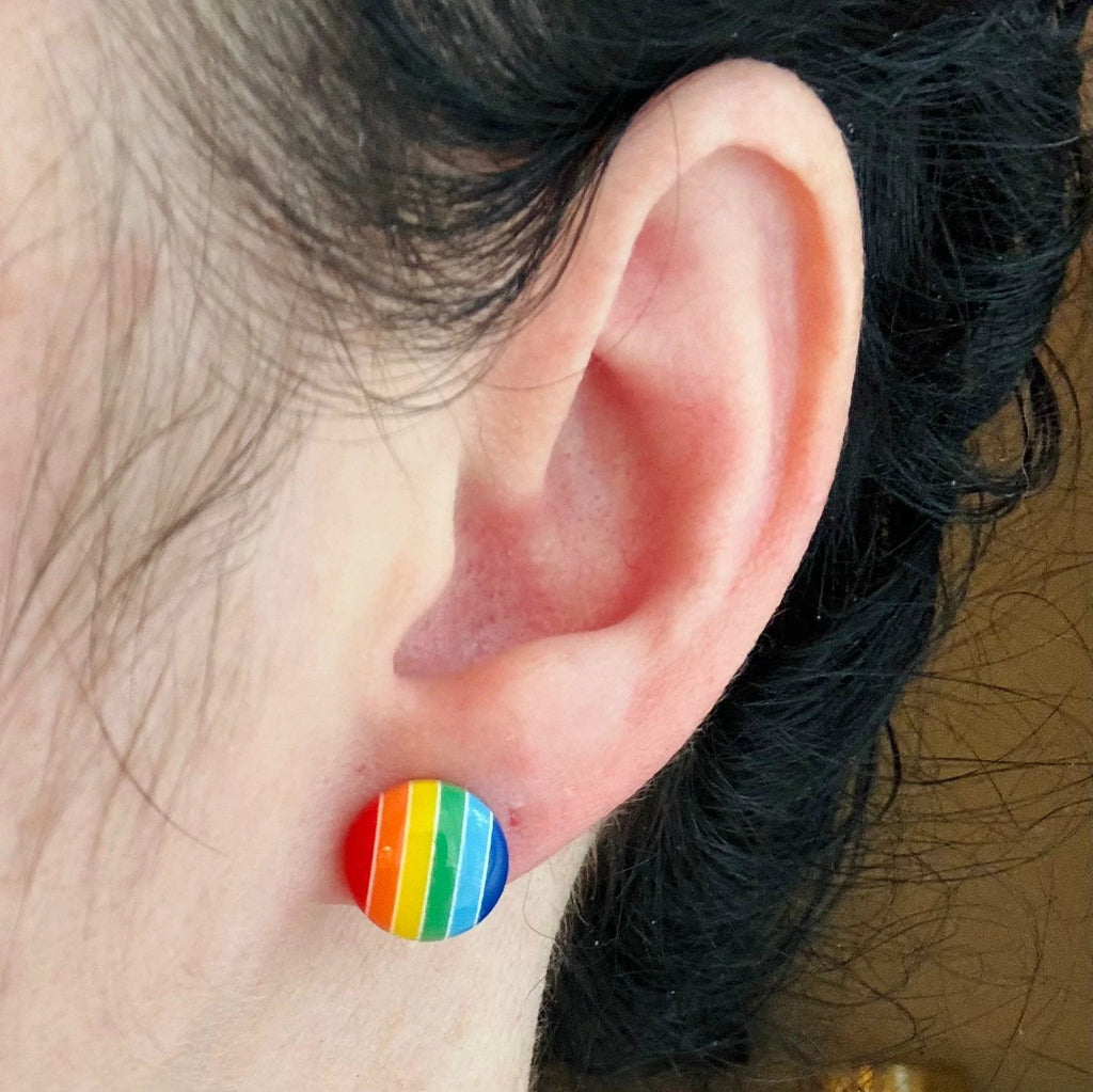 Bright Rainbow Stripes Stud Earrings by Bespattered Facade