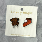 Thanksgiving Turkey & Pie Earrings, Wood Stud Earrings