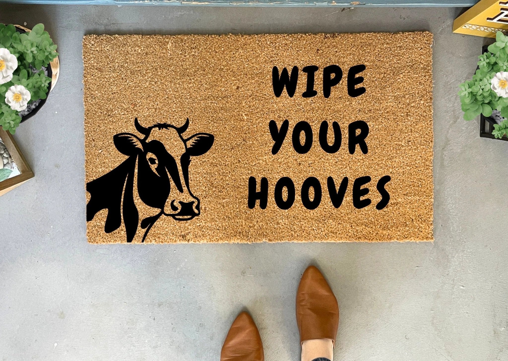 Wipe Your Hooves Cow Doormat by Nickel Designs Custom Doormats