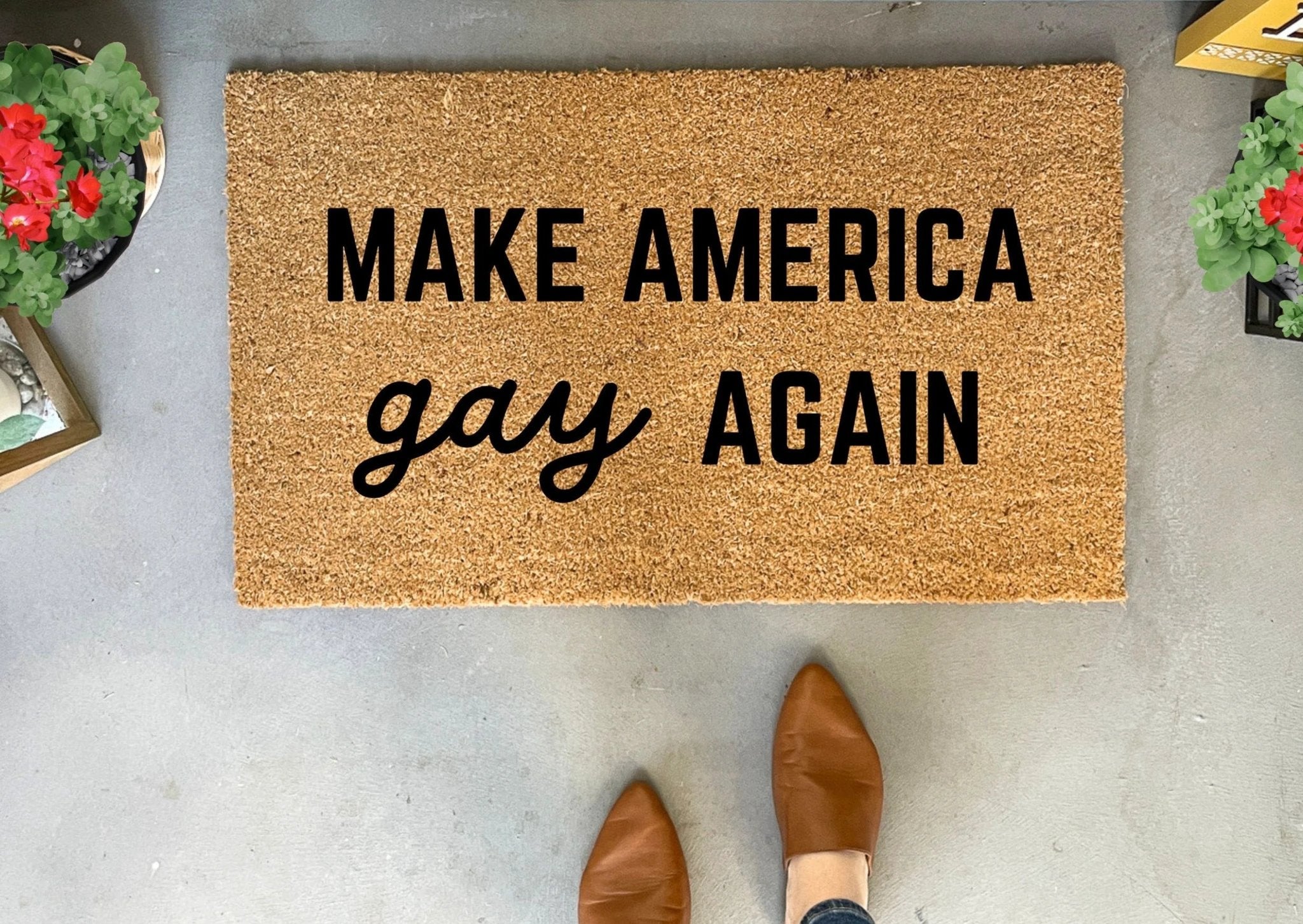 Make America Gay Again Funny Pride Doormat by Nickel Designs Custom Doormats