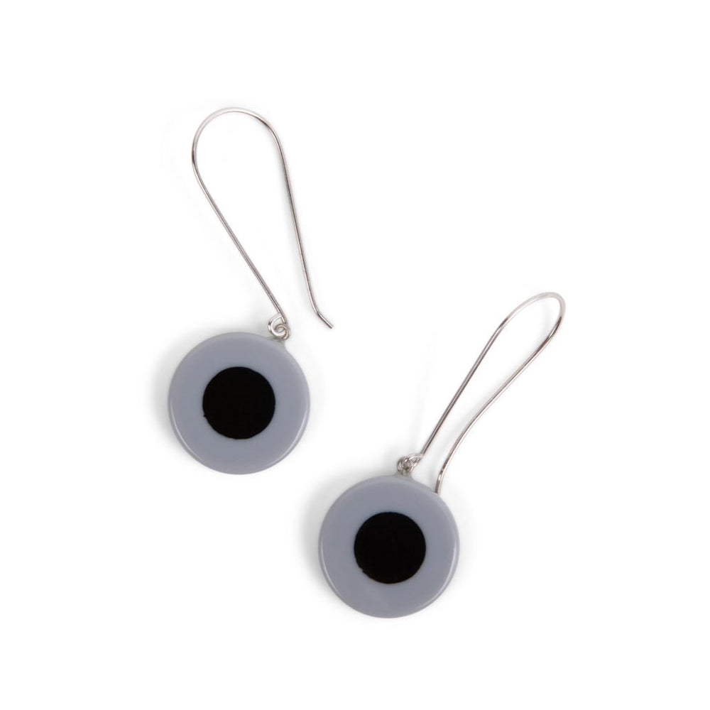 French Dot Pattern Long Wire Earrings (Gray & Black)