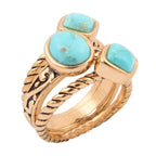 Multi-Shape Blue Turquoise and Golden Trio Ring Set