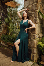 Genevieve Teal Long Dress with Slit by Raas