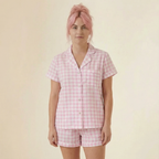 Gingham Pajamas Short Set in Pink | Button Top and Shorts Sleepwear [Sizes SM-L] by The Bullish Store