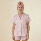 Gingham Pajamas Short Set in Pink | Button Top and Shorts Sleepwear [Sizes SM-L] by The Bullish Store