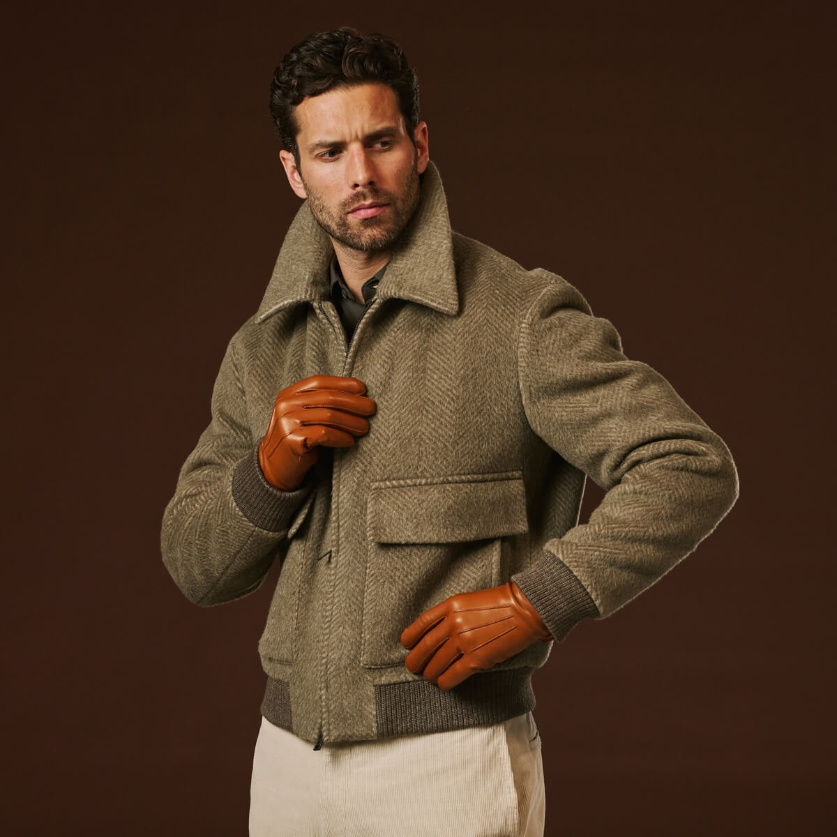 Giovanni (cognac) - Classic Italian lambskin leather gloves with cashmere lining