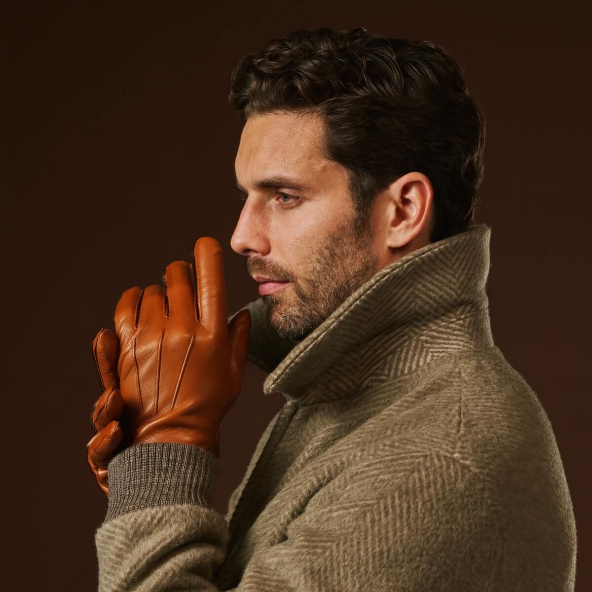 Giovanni (cognac) - Classic Italian lambskin leather gloves with cashmere lining