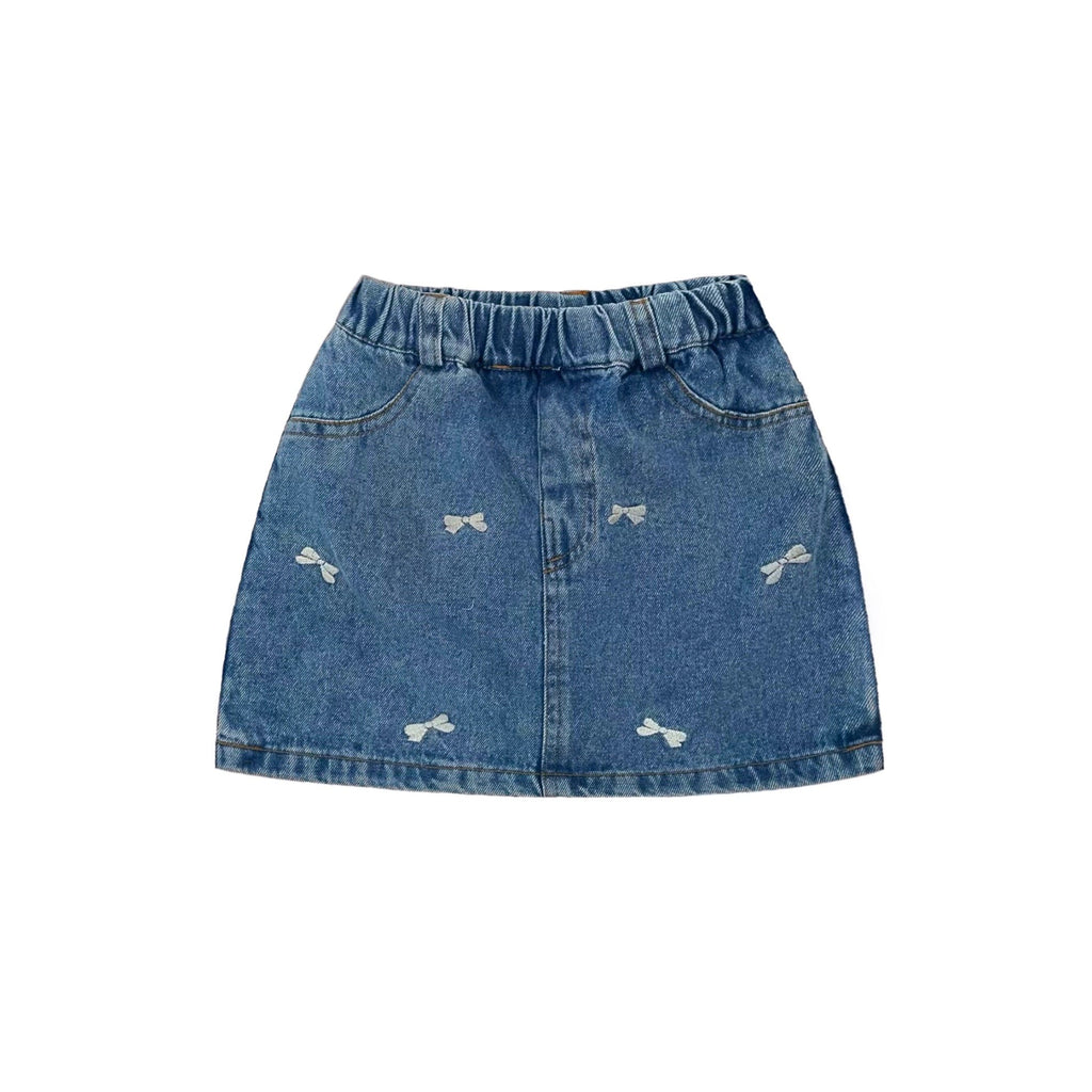 Girls' Denim Bow Skort in Medium Wash