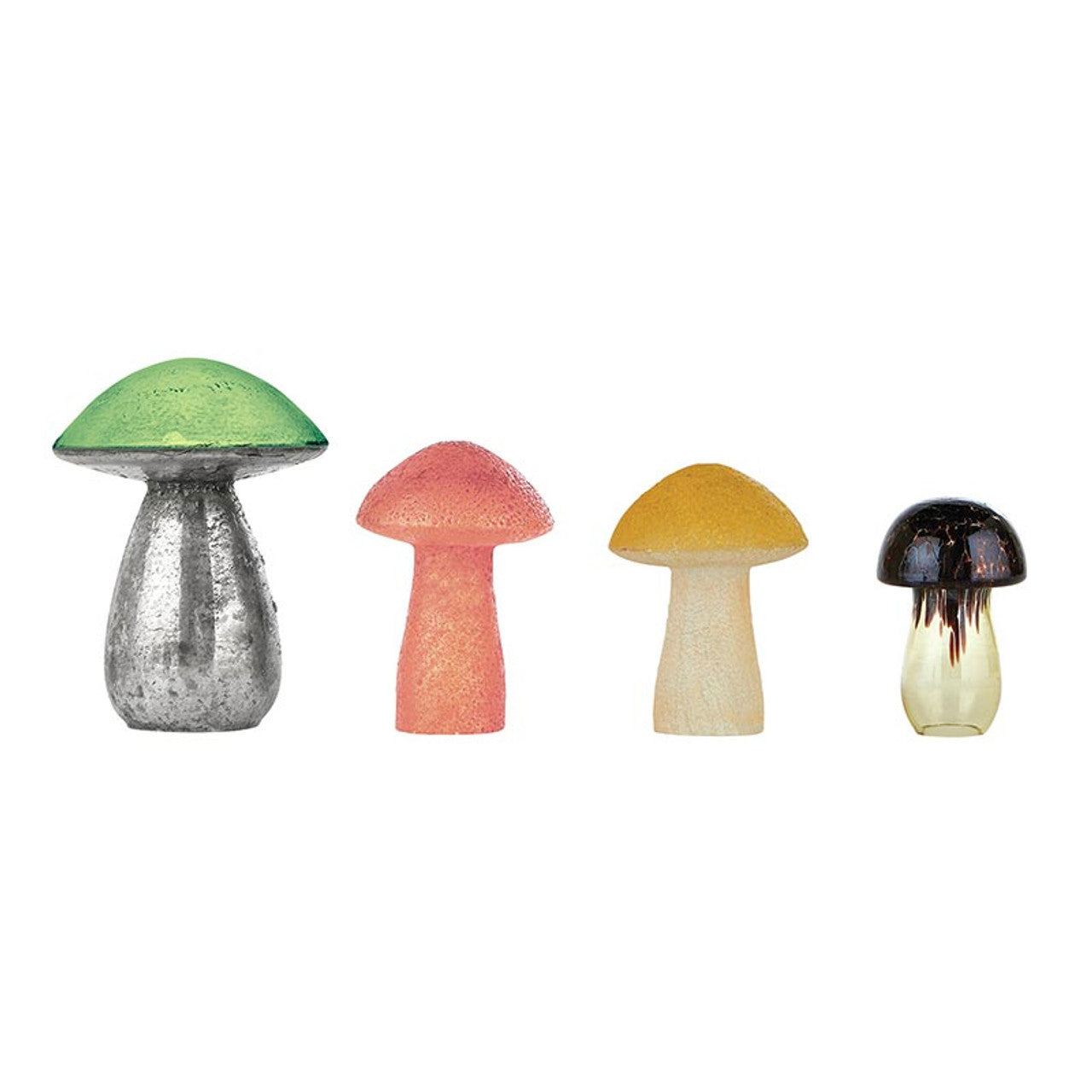 Glass Mushrooms in Set of 4 | Glass Figurines Sculpture for Indoor/Outdoor Decor