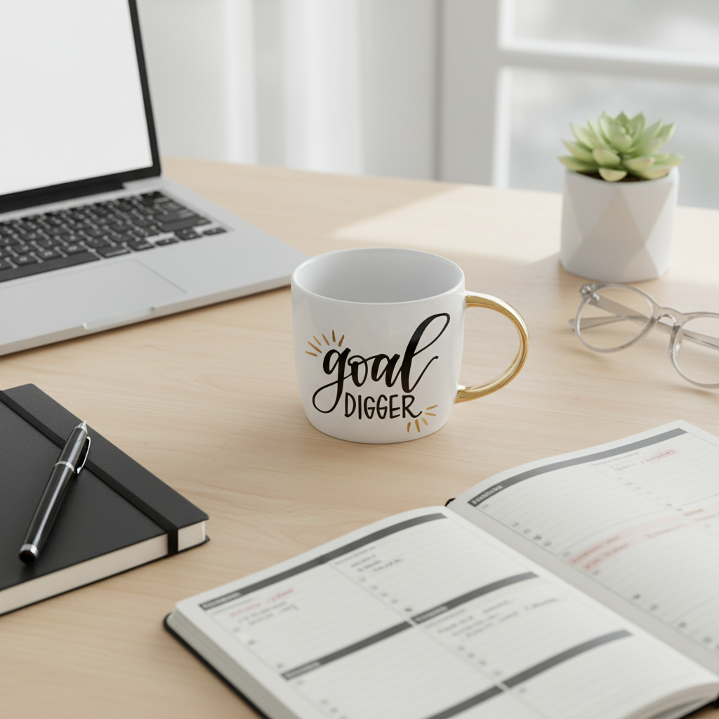 Goal Digger Mug | Gold Handle Coffee Mug | 14 oz.