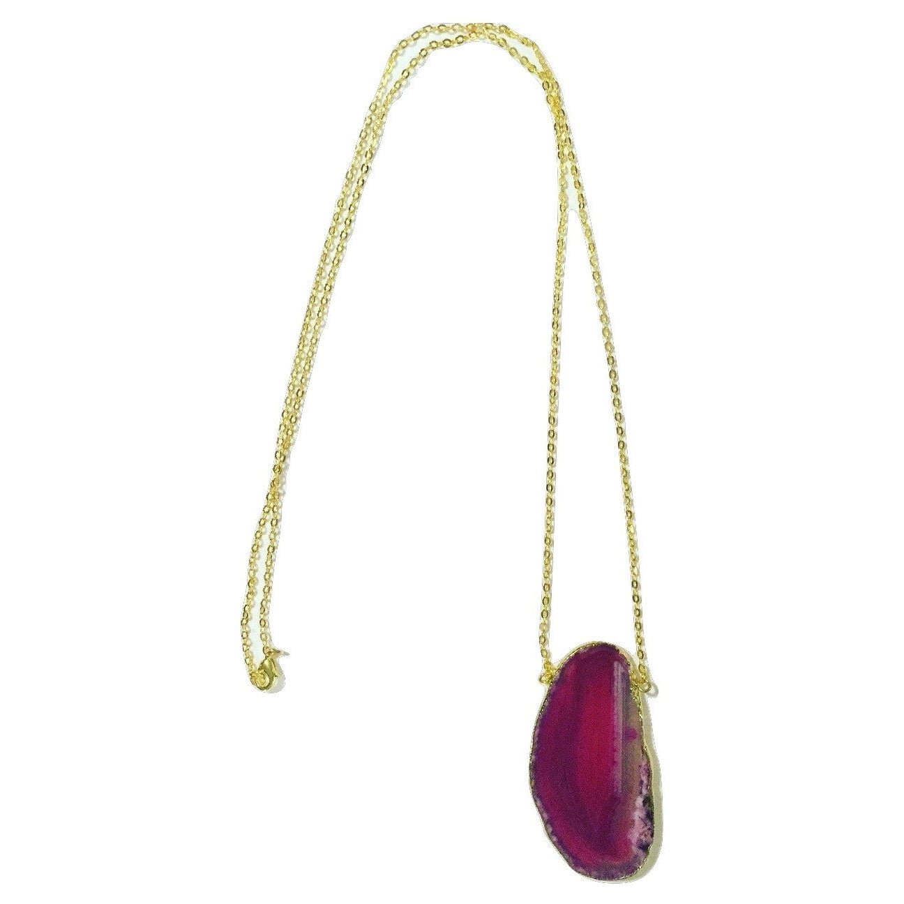 Gold Plated Agate Slice Necklace in Hot Pink