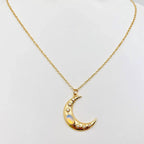 Golden Star Moon Inlaid Opal Pendant Necklace | Fashion Chain Jewelry by The Bullish Store