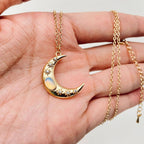 Golden Star Moon Inlaid Opal Pendant Necklace | Fashion Chain Jewelry by The Bullish Store