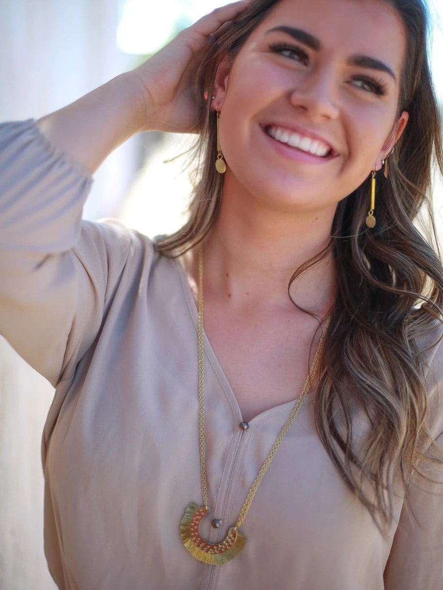 Golden Arc Fringed Necklace by Fair Anita
