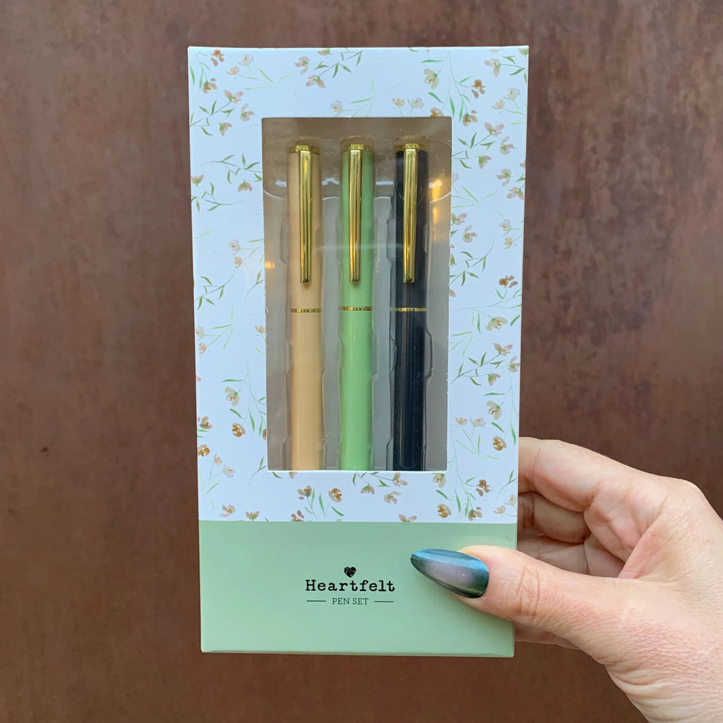 Gratitude 3 Piece Pen Set | Set Of 3 Giftable Pens in Floral Box | Refillable | Gifts For Her by The Bullish Store