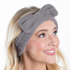 Gray Plush Bow Spa Headband | Soft Hair Band for Skincare Facial After Shower by The Bullish Store
