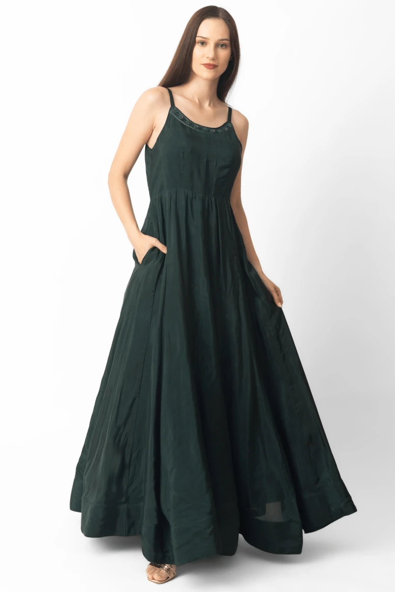 Mirena Green A-Line Long Dress by Raas