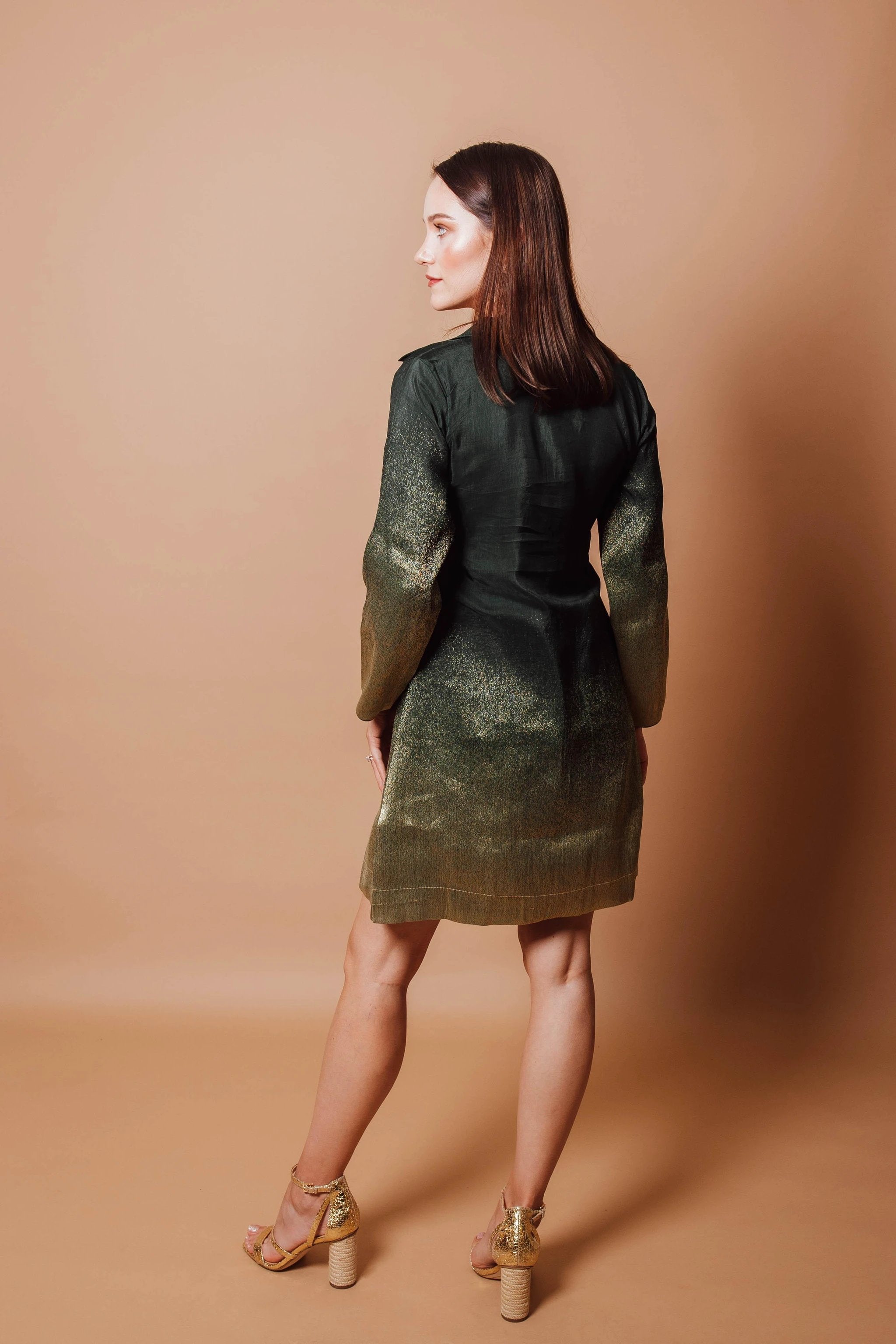 Ramona Green Blazer Dress with Jacquard Silk by Raas