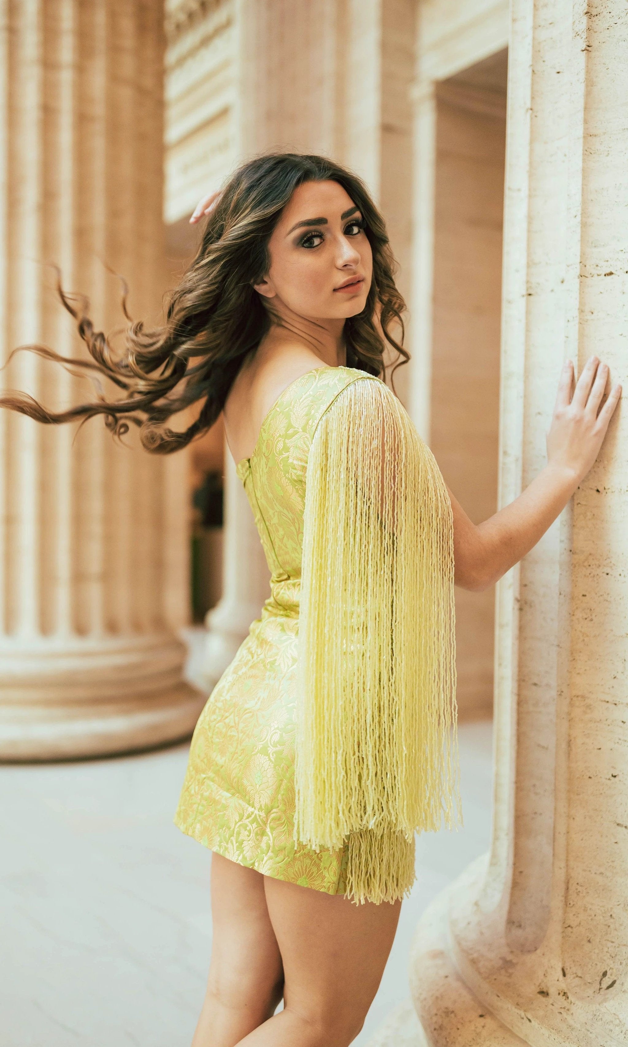 Fayola Green Short Dress with Banarasi Silk by Raas