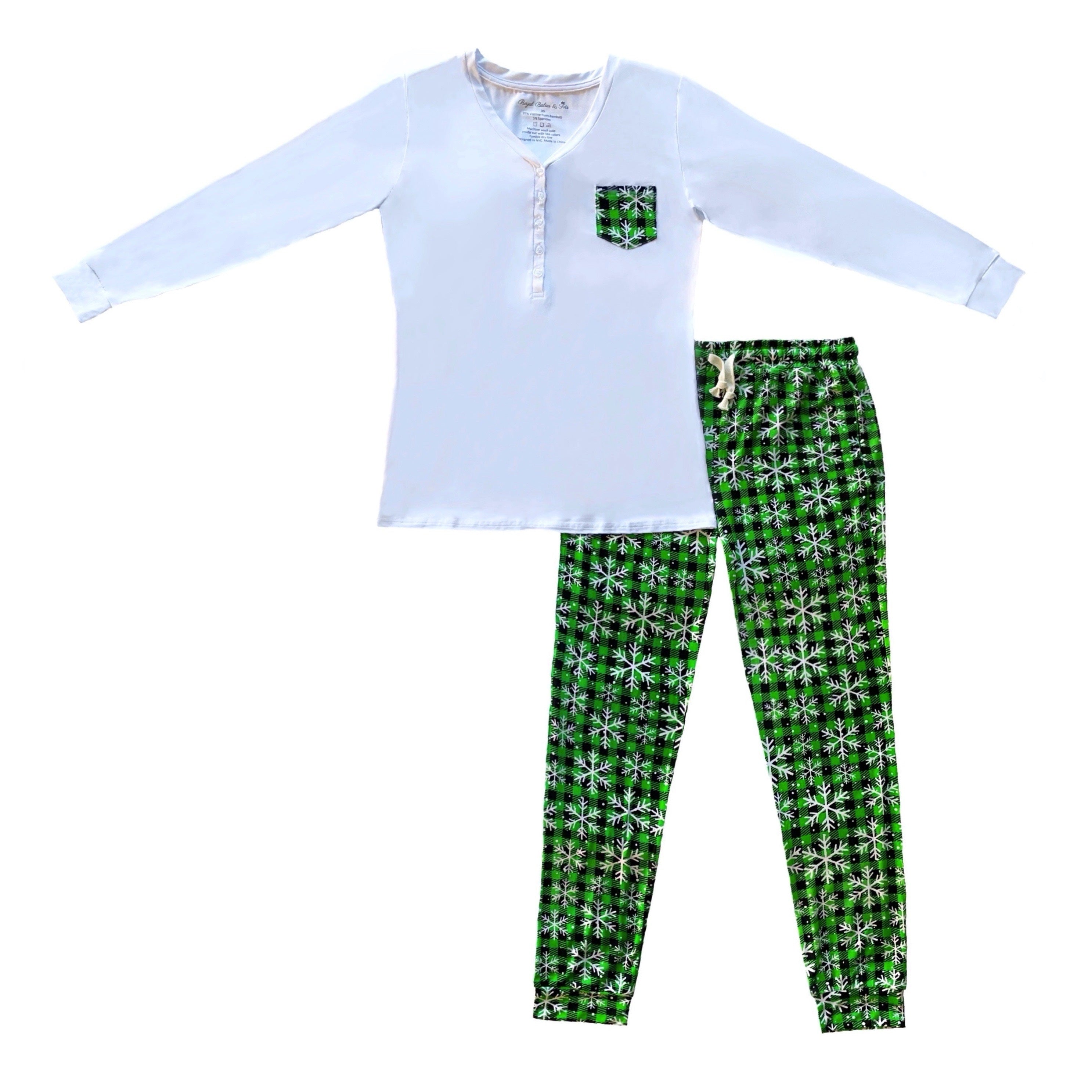 Green Buffalo Plaid Snowflake Family Matching Women's Adult Pajamas
