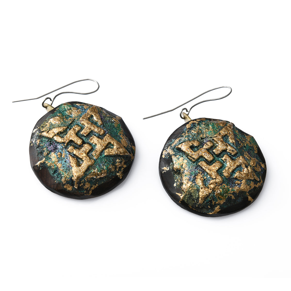 Green Symbol Wooden Earrings