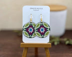 Groovy Green, Blue and Red Flower Print Earrings by Gracie Nicole