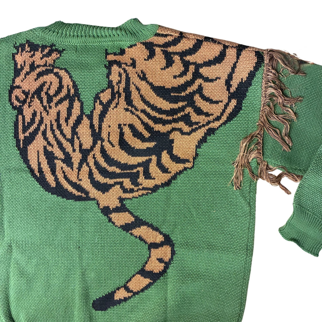 Grrr! Fringed Tiger Sweater in Green or Red [Sizes M-XL] by The Bullish Store