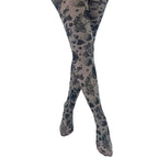 Grunge and Roses Printed Tights in Gray [Sizes Through US 14] by The Bullish Store