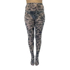 Grunge and Roses Printed Tights in Gray [Sizes Through US 14] by The Bullish Store