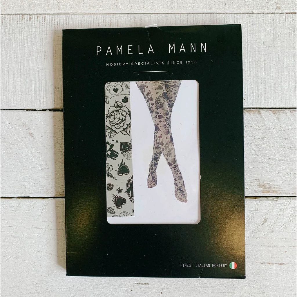Grunge and Roses Printed Tights in Gray [Sizes Through US 14] by The Bullish Store