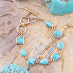 Genuine Blue Turquoise Hammered Golden Link Bracelet by Barse Jewelry