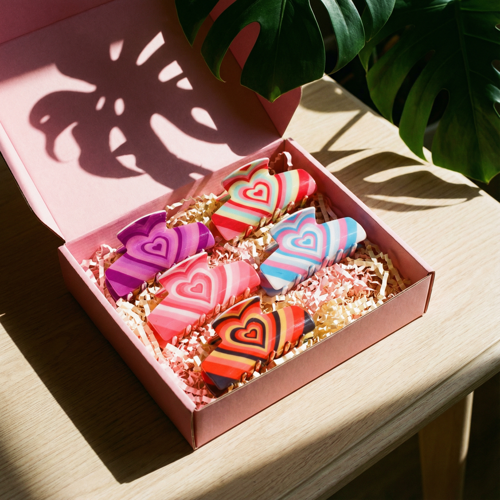 Hair Clip Gift Box | Groovy 70s Hair Claw Clips Set of 5
