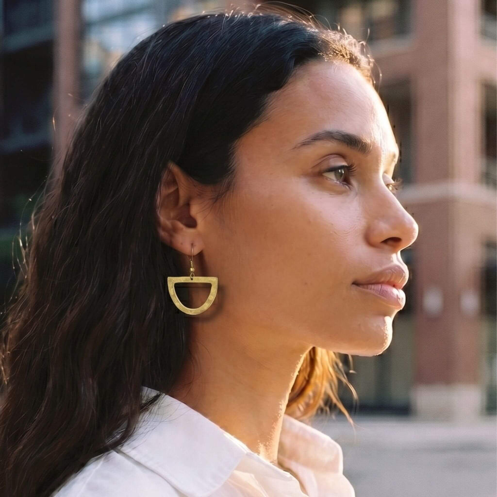 Brass Hollow Half Circle Earrings - Jano