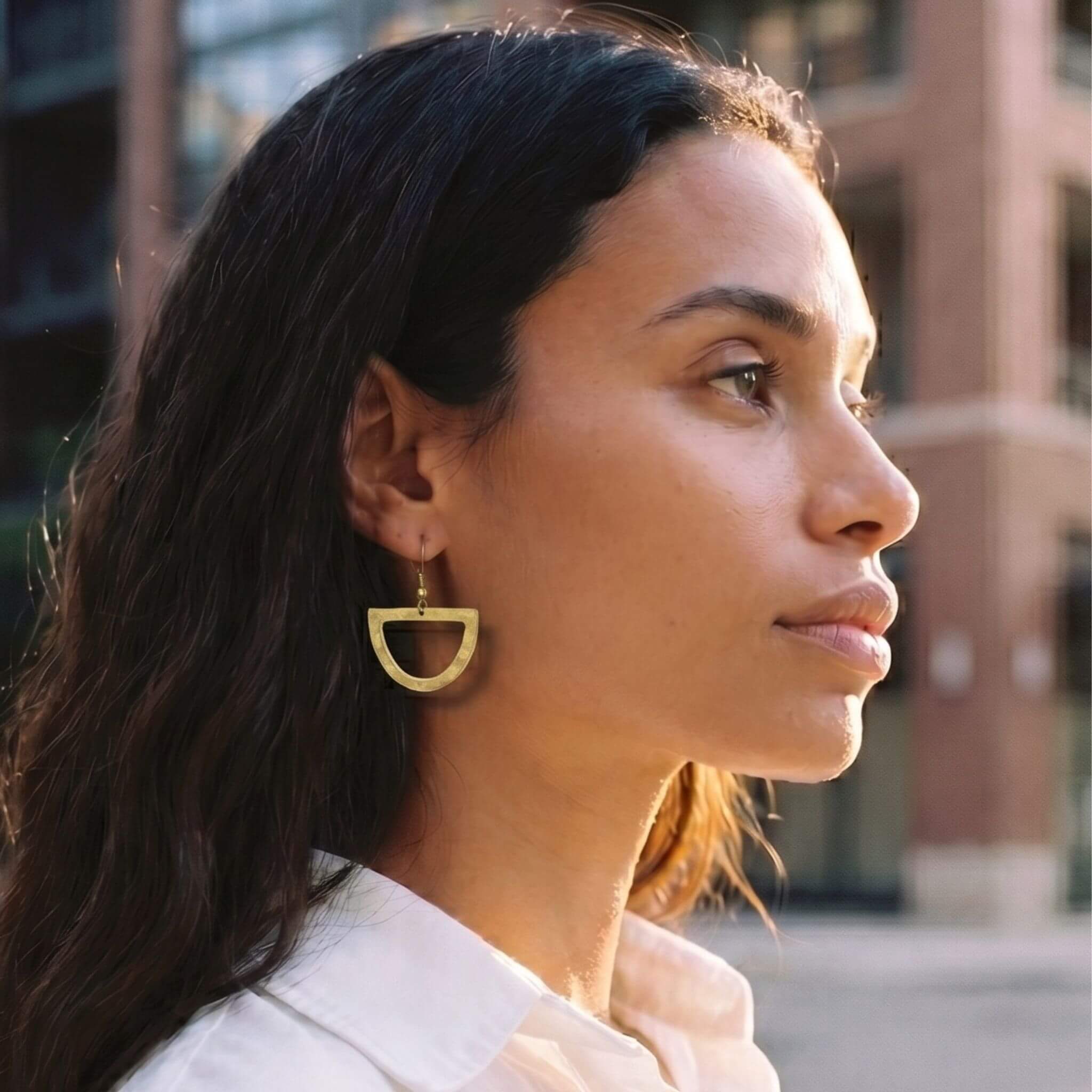 Brass Hollow Half Circle Earrings - Jano