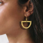 Brass Hollow Half Circle Earrings - Jano