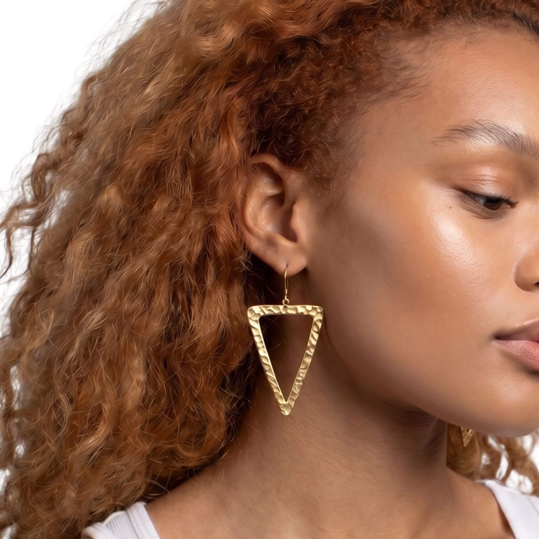 Hammered Triangle Drop Hoop Earrings - Lani
