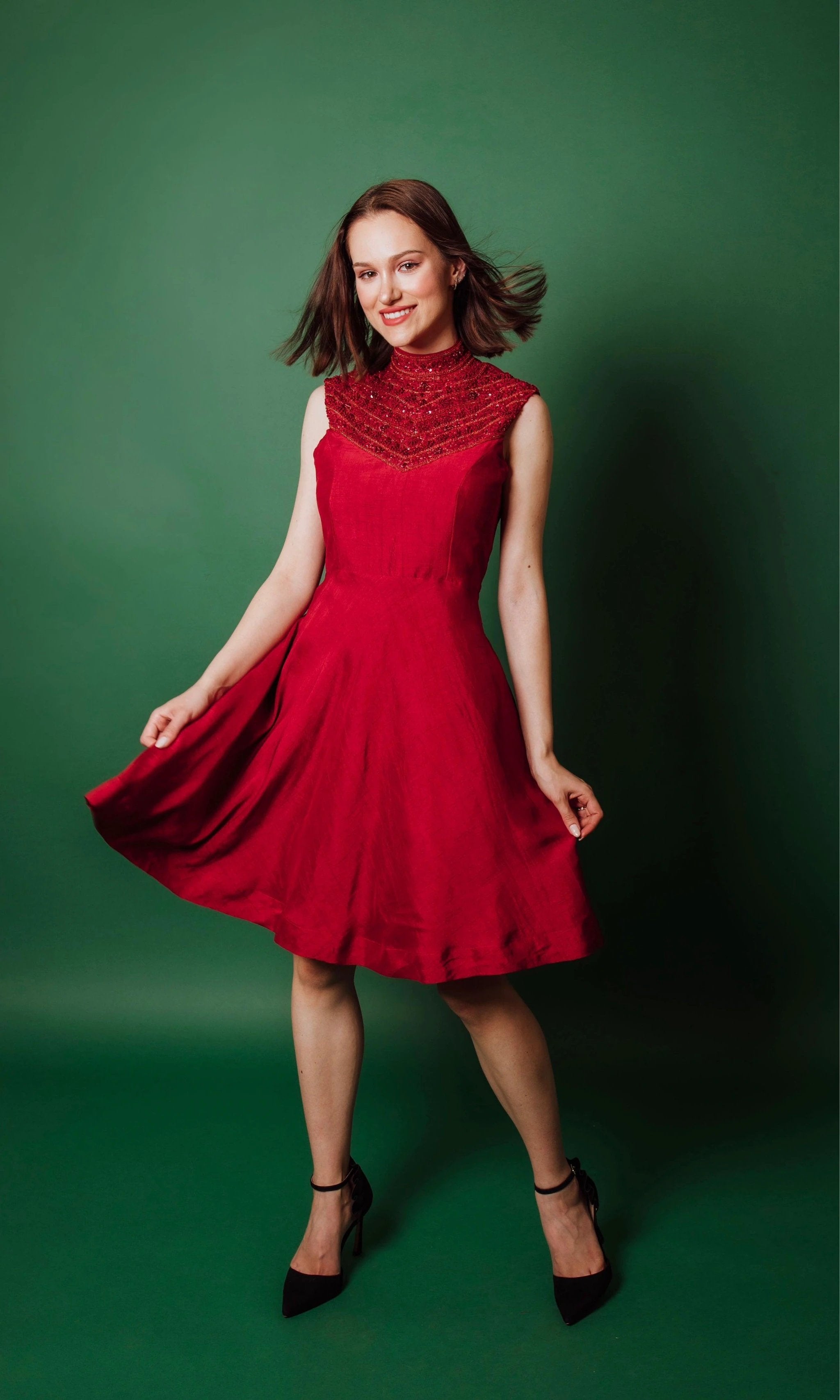 Arella Hand Embroidered Red Short Dress by Raas